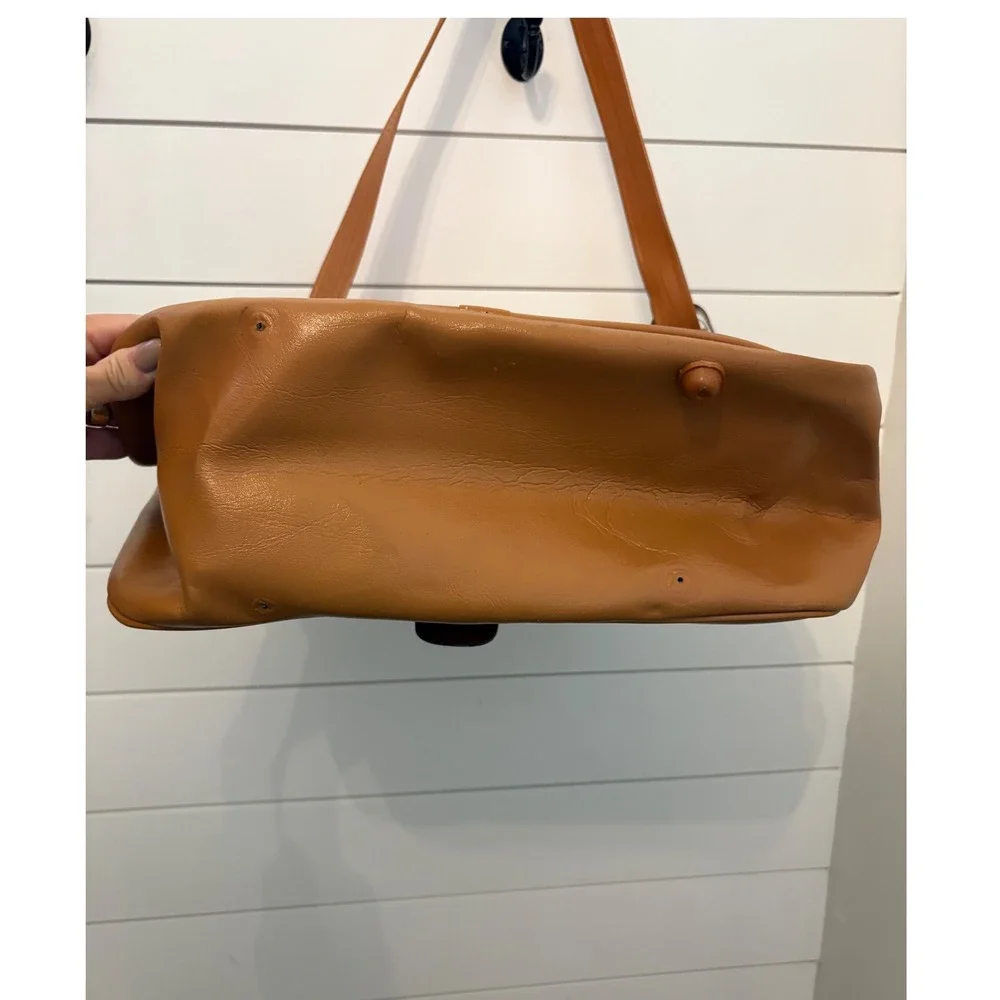 Vintage Brown Faux Leather Satchel‎ Crossbody Bag With Buckle Detail